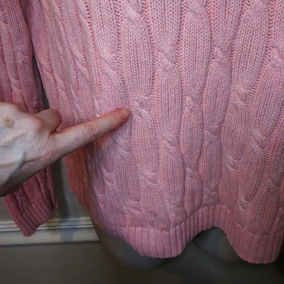 Land's End Drifter Cable Crew Neck Sweater In Cameo Pink/Clay Bisque Heather - Picture 3 of 10
